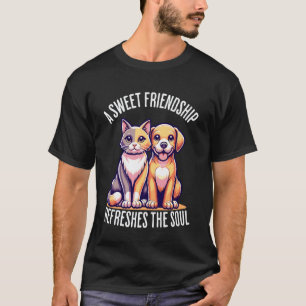 Camiseta Uma Doce Amizade Rejuvenesce A Alma Gato Cachorro