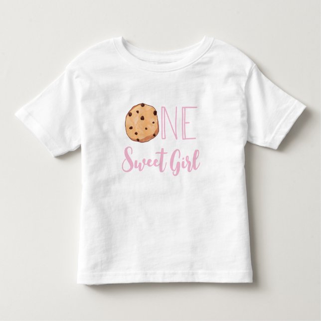 Camiseta Uma Doce Menina Bolo de Aniversário de Biscoito Ro (Frente)