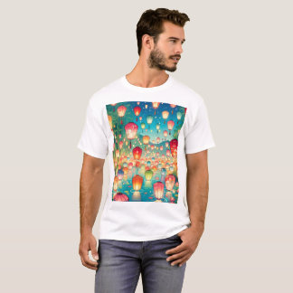 Camiseta uma exibição de lanternas de papel com as palavras