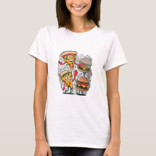 Camiseta Uma fatia de pizza com um hambúrguer.