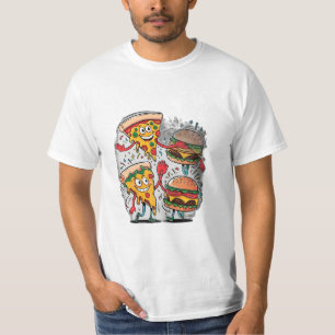 Camiseta Uma fatia de pizza com um hambúrguer.