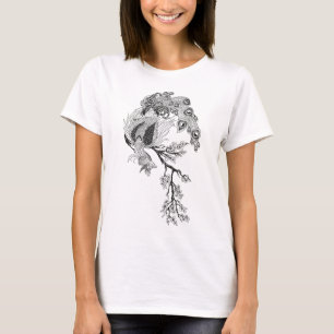Camiseta uma fênix mágica sentada em uma sakura florescen