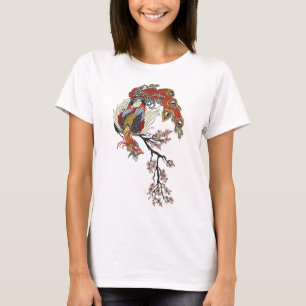 Camiseta uma fênix mágica sentada numa sakura florescente