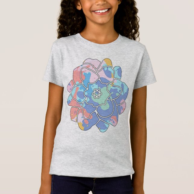Camiseta Uma flor feita de manchas de tinta (Frente)