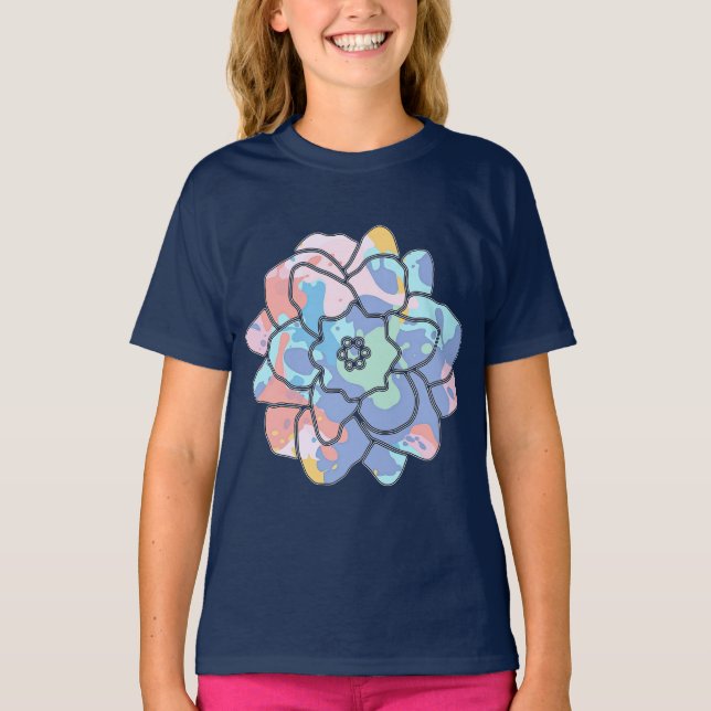 Camiseta Uma flor feita de manchas de tinta (Frente)