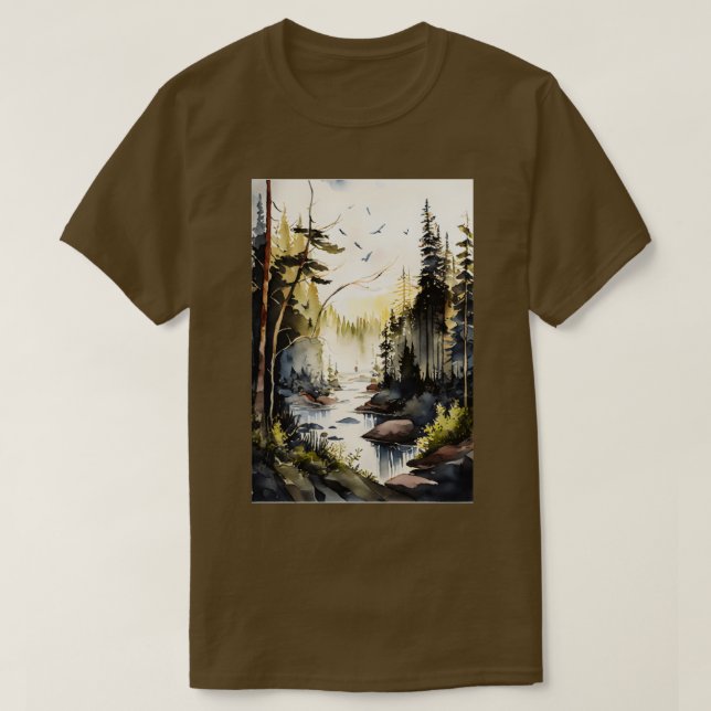 Camiseta Uma Floresta em Queda de Aquarela do outono (Frente do Design)