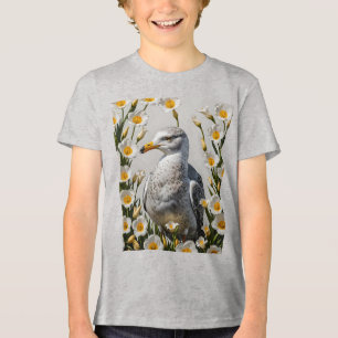 Camiseta Uma Gaivota da Califórnia e Flores de Lírio Sego