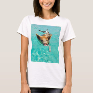Camiseta Uma gaivota de mar e um porco
