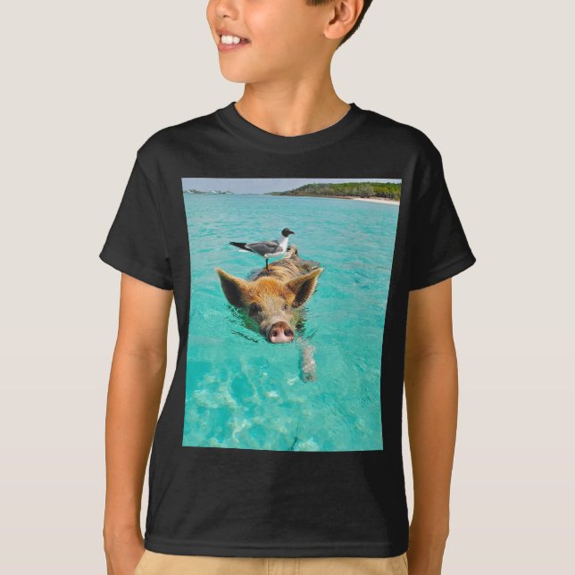 Camiseta Uma gaivota de mar e um porco (Frente)