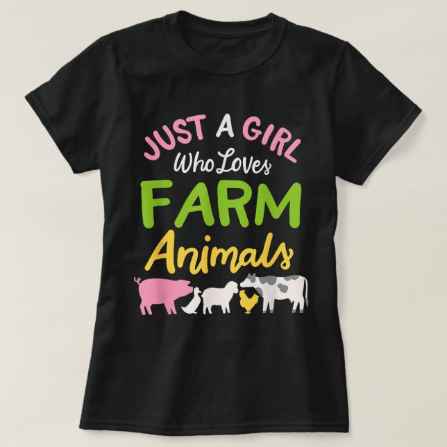 Camiseta Uma Garota Que Ama A Agricultura Animais Engraçado (Frente do Design)