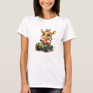 Camiseta Uma Girafa Bonita Dirigindo Um Carro Na Estrada, C