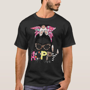 Camiseta Uma Hoppy Mama Messy Bun Leopard Felz pascoa Mãe