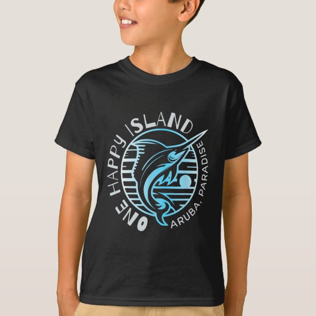 Camiseta Uma Ilha Feliz Aruba Peixe Vela Pesca Tip (Frente)