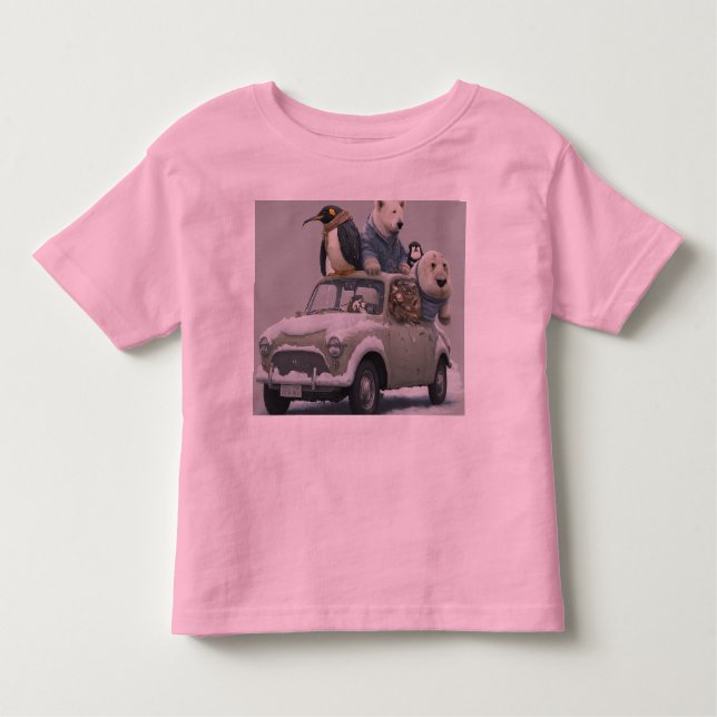 Camiseta uma imagem humorística de um grupo de animais. (Frente)