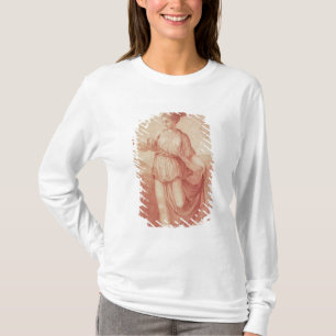 Camiseta Uma jovem mulher que anda com os pés descalços e