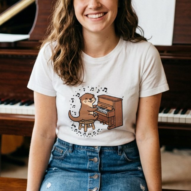 Camiseta Uma lontra adorável tocando piano (Criador carregado)
