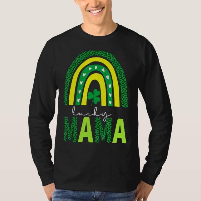 Camiseta Uma Lucky Mama Leopard Imprima Rua Arco-Íris Patri (Frente)