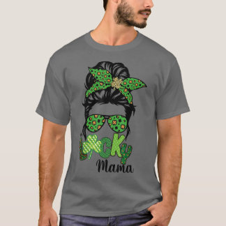 Camiseta Uma Lucky Mama Messy Bun Leopard Dia de São Patríc