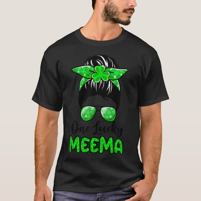 Camiseta Uma Lucky Meema Mensagem Bun Óculos Solares St Pat (Frente)