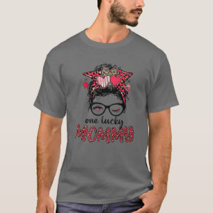 Camiseta Uma Mamãe Sortuda Mensageira Bun Leopard