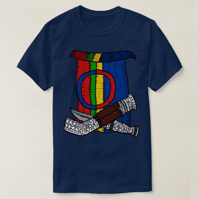 Camiseta uma mão de bandeira desenhada para as pessoas sami (Frente do Design)