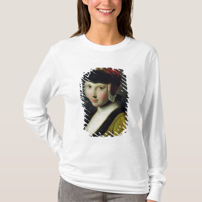 Camiseta Uma menina com uma máscara preta (Frente)