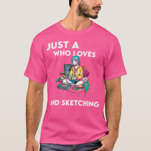 Camiseta Uma Menina Que Ama Jogo De Anime E Esboço