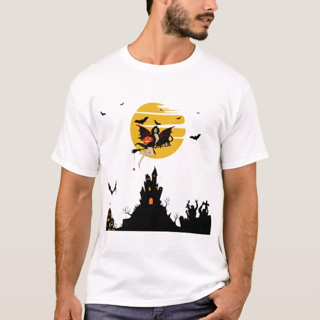 Camiseta uma mosca-bruxa com abóbora (Frente)