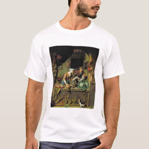 Camiseta Uma mulher e um Peddler dos peixes, 1713 (óleo no