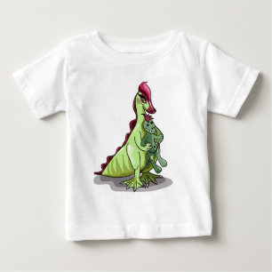 Camiseta Uma Mulher Hadrosaurus Segurando Uma Boneca.