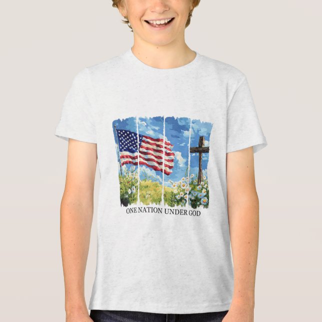 Camiseta Uma Nação Sob A Bandeira De Deus Dos Eua Flores Re (Frente)