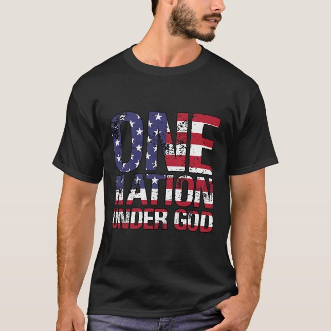 Camiseta Uma Nação Sob Deus Bandeira 4 De Julho Patriótico  (Frente)