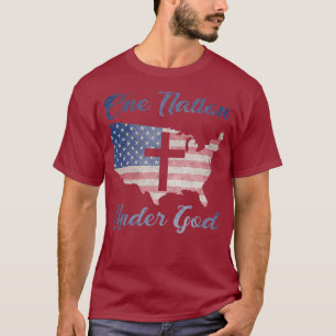 Camiseta UMA NAÇÃO SOB DEUS Cruz-Americana Cristã
