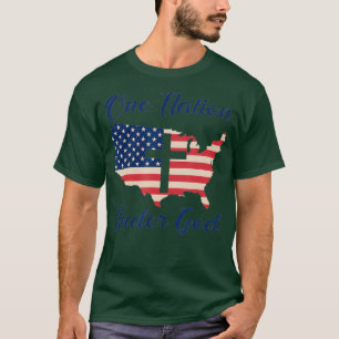 Camiseta UMA NAÇÃO SOB DEUS Cruz-Americana Cristã