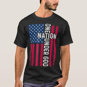 Camiseta Uma Nação Sob Deus Cruz Cristã Bandeira Dos EUA 4º