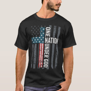 Camiseta Uma Nação Sob Deus - Cruz EUA Bandeira Cristã -