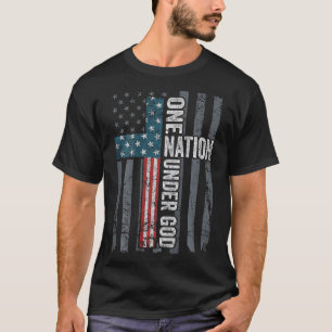 Camiseta Uma Nação Sob Deus - Cruz EUA Bandeira Cristã -