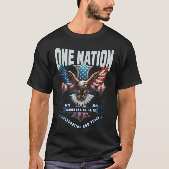 Camiseta Uma Nação Sob Deus EUA 1776 2026 4º De (Frente)