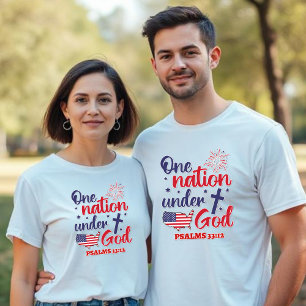 Camiseta Uma Nação Sob Deus - Salmos Cruzados 33:12 Unisex