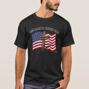 Camiseta Uma nação sob o deus com cruz áspera e bandeira