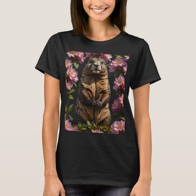Camiseta Uma Olimpiadas Marmota Cercada Por Flor De Rhodode (Frente)