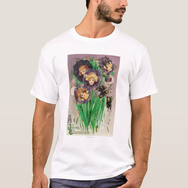 Camiseta Uma Páscoa alegre violetas com mulheres em cena (Frente)