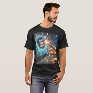 Camiseta uma pessoa usando um laptop com a palavra comprar