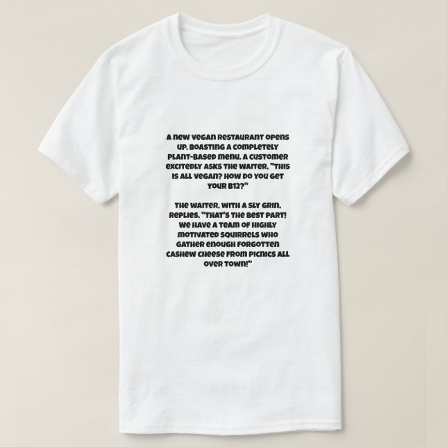 Camiseta Uma piada IA sobre o Vegan B12 (Frente do Design)