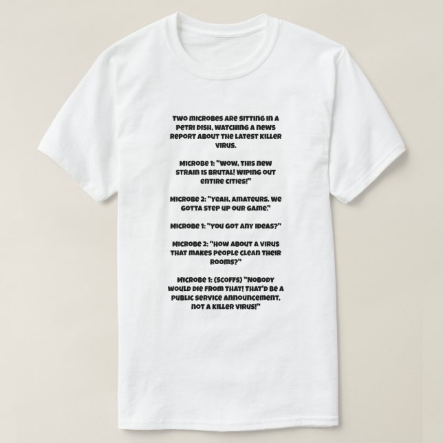 Camiseta Uma piada IA sobre um vírus assassino (Frente do Design)