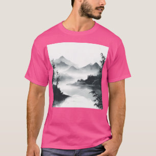 Camiseta Uma Pintura De Lava-Tinta De Estilo Sumi-E De Um T