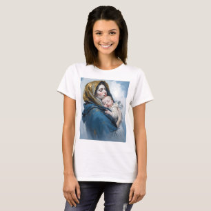 Camiseta Uma pintura de Mãe Maria e Bebê Jesus