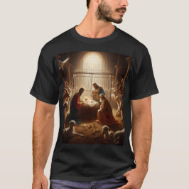 Camiseta uma pintura de reyes magos em uma gaiola com um be