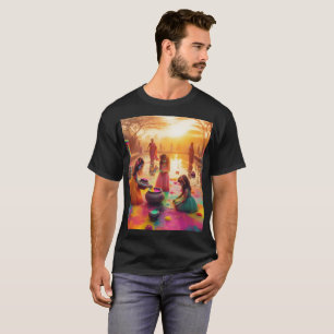 Camiseta uma pintura de um grupo de meninas brincando na ág