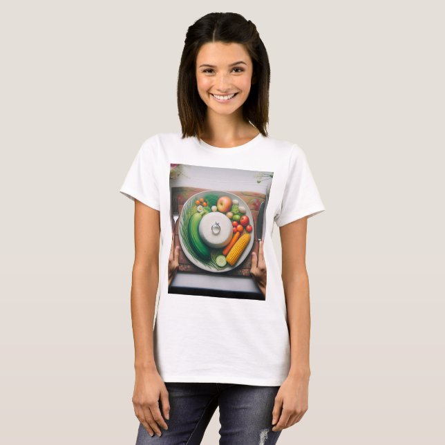 Camiseta uma placa de comida com uma placa de vegetais (Frente Completa)